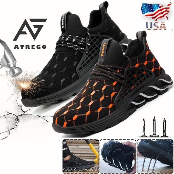 

boots atrego breathable men's safety shoes steel toe cap casual work indestructible puncture-proof sneakers, Black