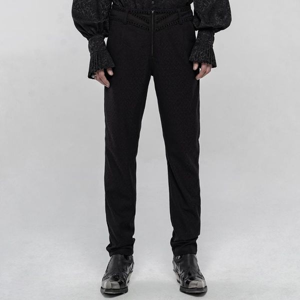 

men's gothic dress trousers gorgeous simple style slim fit dark jacquard prom dinner long pants, Black