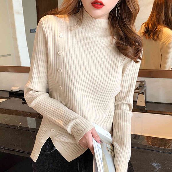 

women's sweaters shintimes turtleneck winter knitted sweater button women pullover long sleeve split clothes pull femme 8kjc, White;black