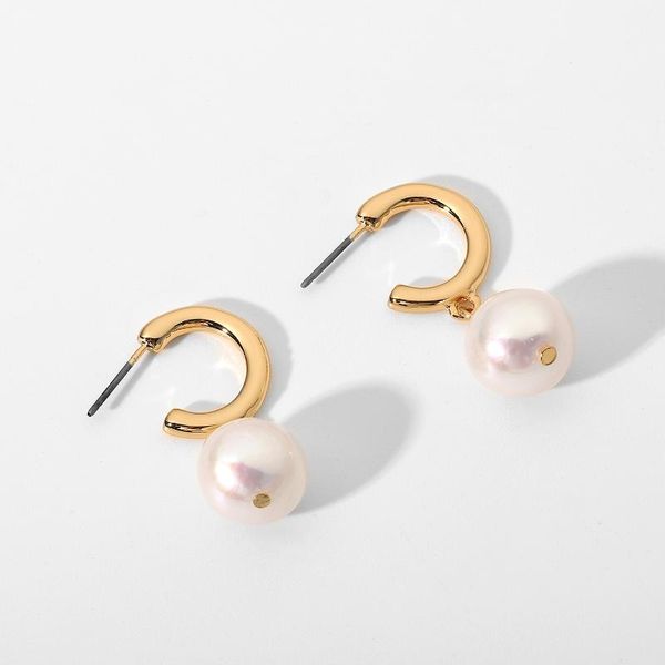 

dangle & chandelier elegant classic freshwater pearl pendant drop earrings for women gold color c shape stud party jewelry, Silver