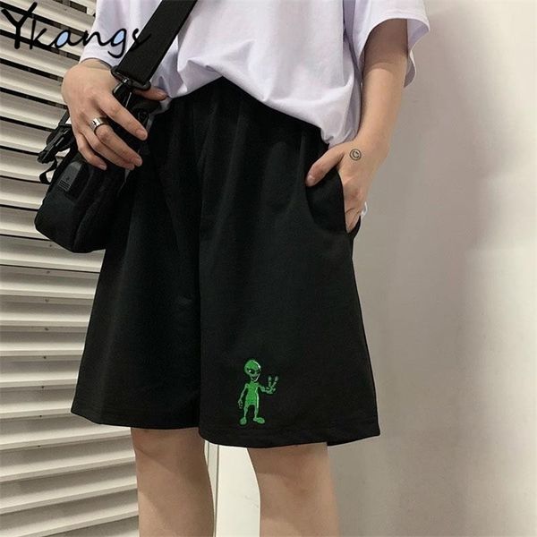 

aliens casual loose straight jogger shorts female high waist summer sports running vintage korean style harajuku bike 210621, White;black