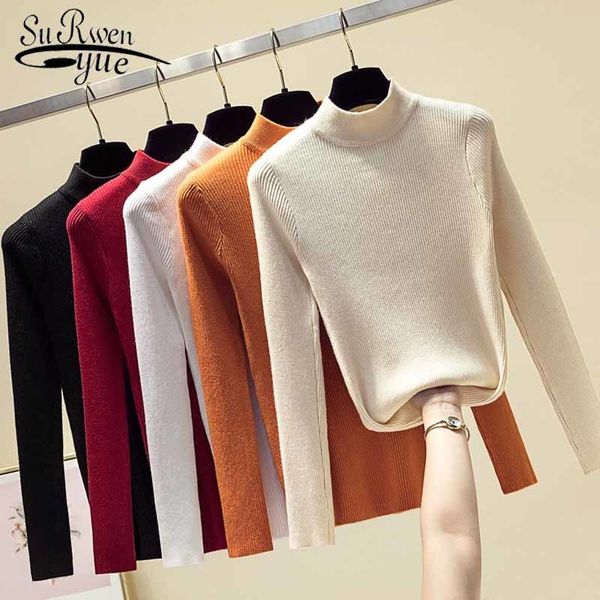

sueter mujer invierno autumn winter long sleeve women sweater pullovers knitted elasticity turtleneck 5235 50 210508, White;black