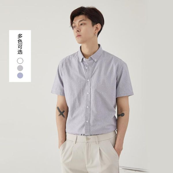 

men's casual shirts cotton striped short sleeve business dress shirt male camisa masculina men clothing ts-756, White;black