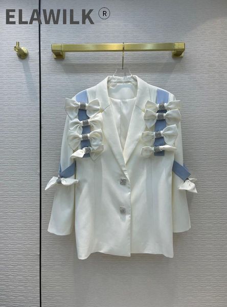

women's suits & blazers bow white blazer coats women autumn 2021 high-end brand 3d cut lapel long sleeve square diamond buckle, White;black