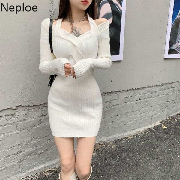 Neploe Moda Temperamento Dress Mulheres All-Match Mini Mini Bodycon Sexy Vestidos Outono Inverno Roupas Slim Slim Espessura Vestidos 210422