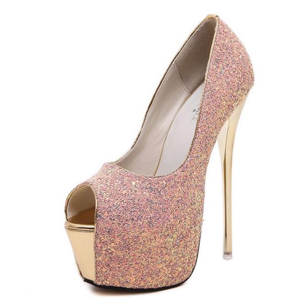 

dress shoes 2021 high-heeled sequins fish mouth stiletto women's waterproof platform, Black