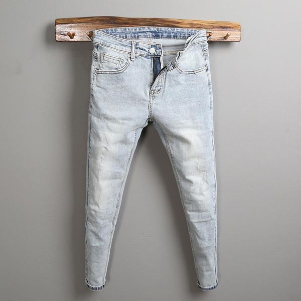 

men's jeans 2021 men spring autumn skinny stretch ankle length denim trousers male korean casual slim pencil pants w508, Blue