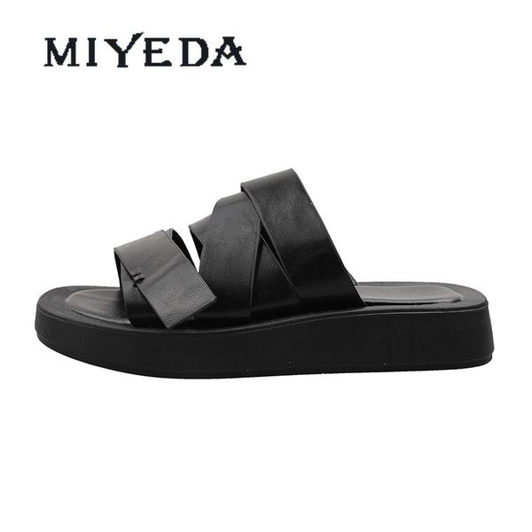 

dress shoes miyeda comfortable sandals female light buckle strap cross-strap without heels punk casual wedges black slippers
