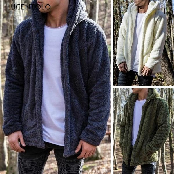 

men's jackets lugentolo men jacket autumn winter solid coat cardigan casual coats loose-fitting plush hooded, Black;brown