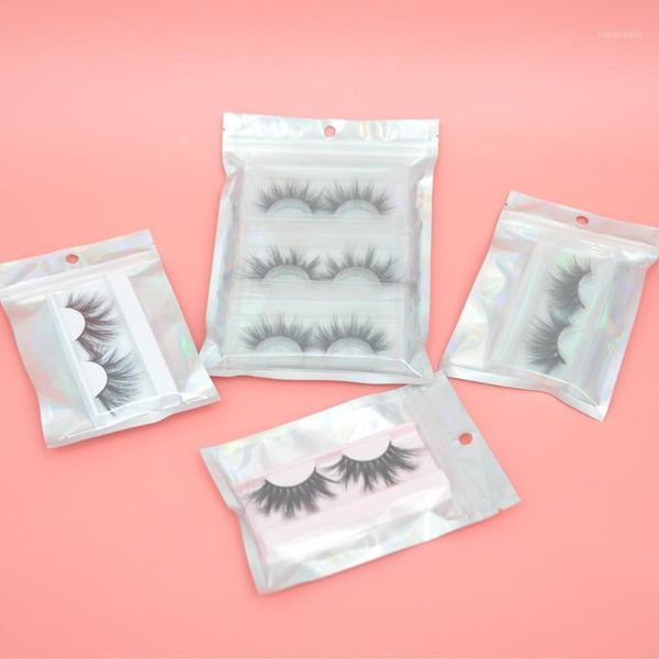 

wholesale lashes packaging boxes idea holographic laser zip lock party favor bag eyelashes lash package custom logo sticker1