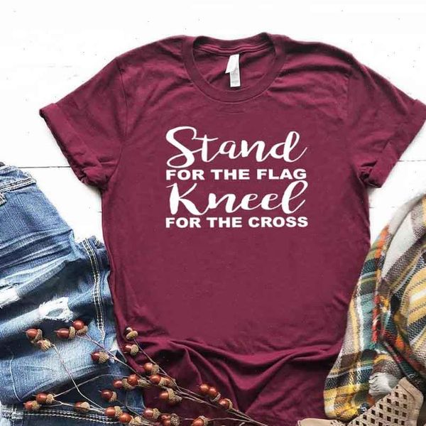 

stand for womens the flag kneel cross women tshirt cotton casual funny t shirt gift lady yong girl top, White