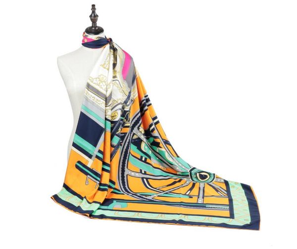 

fashion women scarves british style wheel carriage print silk for women 130cm large square scarf 2pieces/lot, Blue;gray