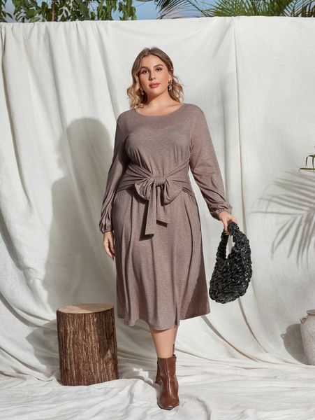 

plus solid tie front dress m2m2#, Black