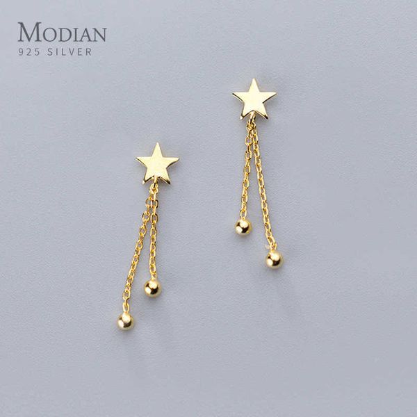 

swing stars charm drop earrings 100% real 925 sterling silver gold color sweet dangle earring for women girl jewelry 210707, Golden;silver