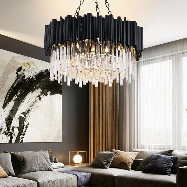 

chandeliers yoogee crystal chandelier for living room round indoor led lamp luxury home decoration modern black hanging light fixture