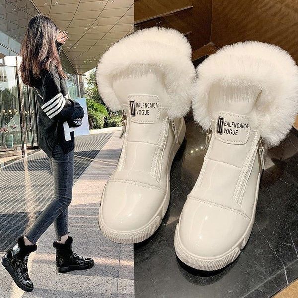 

boots one yona 2021 winter est keep warm women fashion middle heels plush zipper shoes, Black