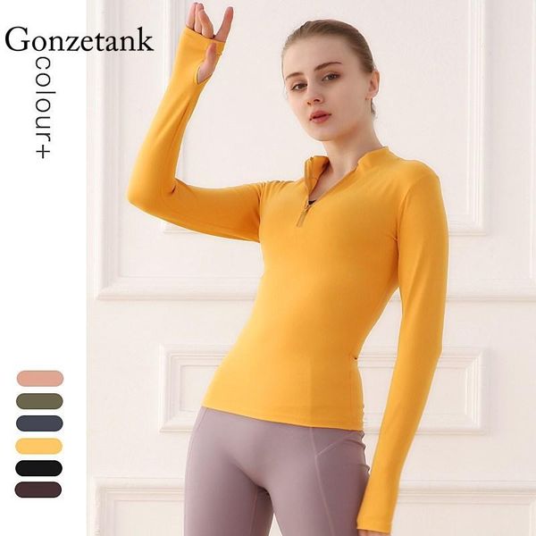 

yoga shirts tight and thin fitness clothes long sleeve half zip t-shirts women quick dry running gym outfit