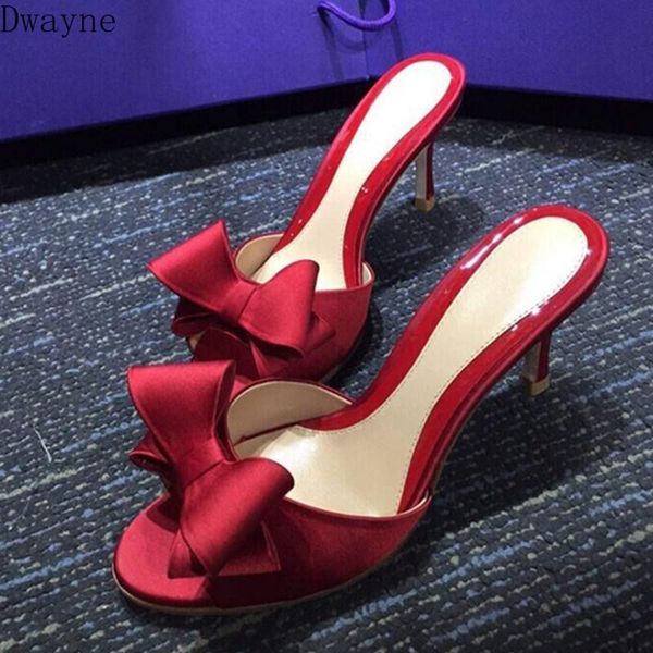 

slippers 2021 summer bow fish mouth satin stiletto shoes drag women, Black