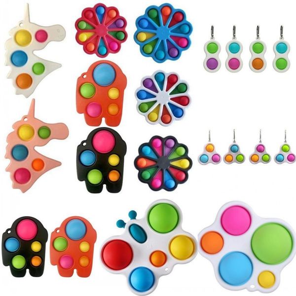

rainbow butterfly flower shape push fidget bubble toys sensory simple dimple key ring finger toy keychain squeeze bubbles ball
