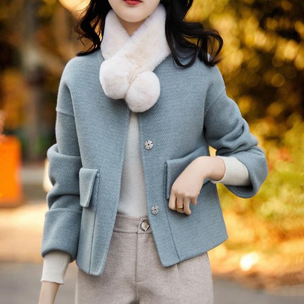 

women's jackets winter jacket all-match double-sided woolen short coat women ladies temperament cropped elegant outwear female, Black;brown
