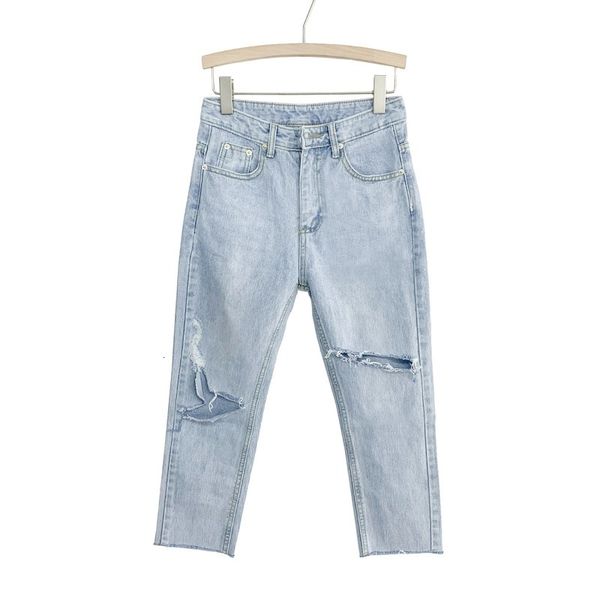 

2021 new men's high waist jeans, casual pants, korean fashion, slim fitting, street clothing, white, 9 points, straight, summer, xzh1, Blue
