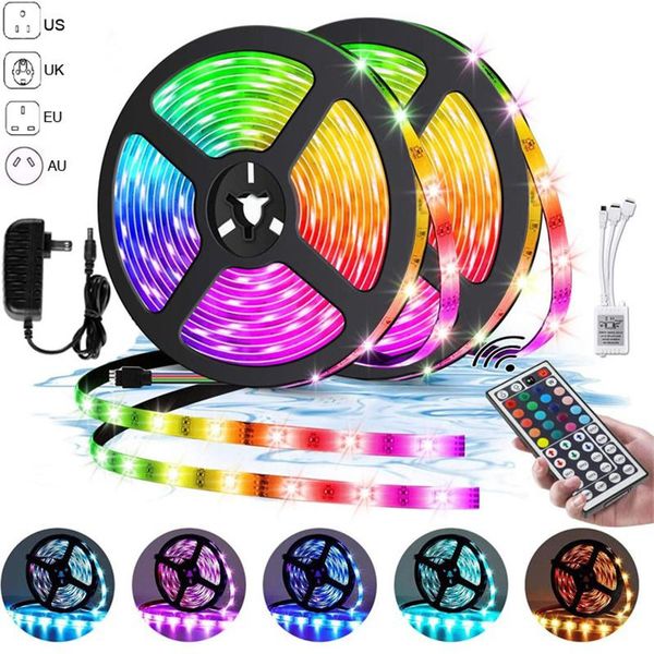

strips led strip light rgb smd 2835 flexible ribbon fita 5m 10m 15m tape diode dc 12v+ remote control +adapter
