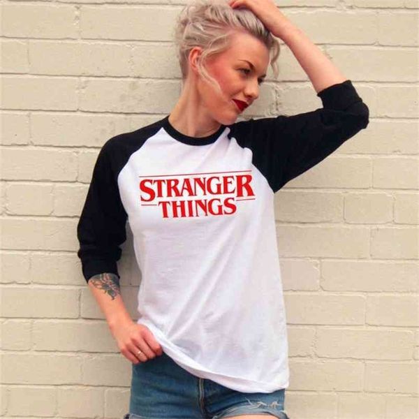 Moda Yabancı Şeyler Baskı Komik Spor Kadın T-shirt Karakter Tasarım T Shirt Yaz Hipster Topstees Uzun Kollu 210517