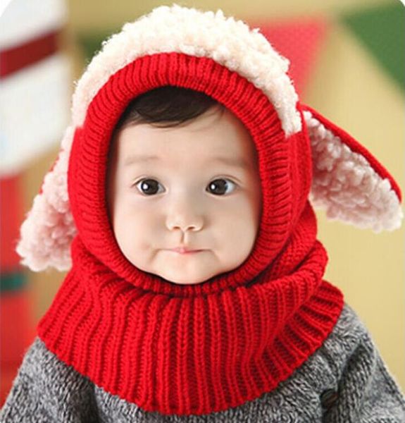 Baby Winter Häkeln Warme Mützen Mütze Mädchen Kinder Handgestrickte Wollgarnmützen niedliche Hundeform Ohrwärmer Schal Mütze Babys Schal