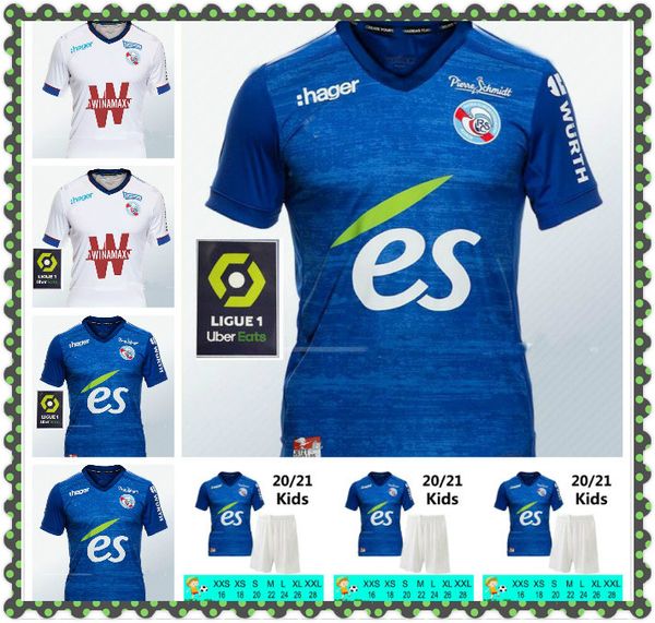 

20 21 rc strasbourg kids soccer jerseys alsace 2021 maillots de foot kits thomasson lala mothiba, Black;yellow