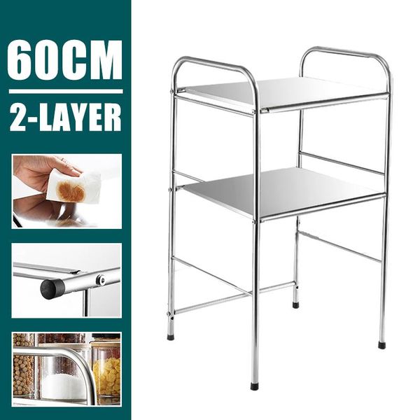 

hooks & rails 2-tier 60cm microwave oven stand stainless steel kitchen baker rack storage shelf home organizer holder