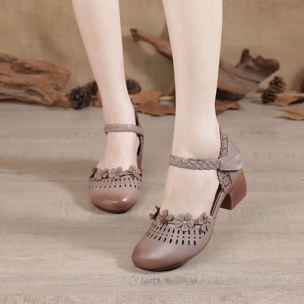 

casual shoes leather sandals for middle-aged and elderly women 9km8, Black