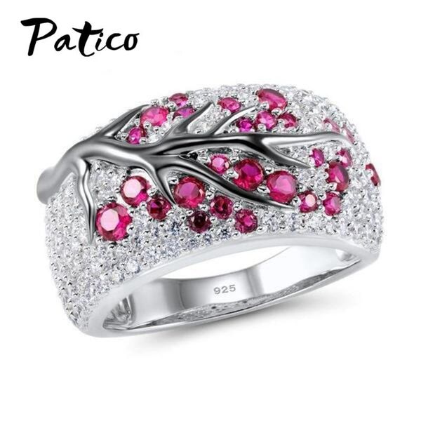

wedding rings 925 sterling silver tree branch cubic zirconia for women gem stone knckle finger engagement jewelry anillos, Slivery;golden