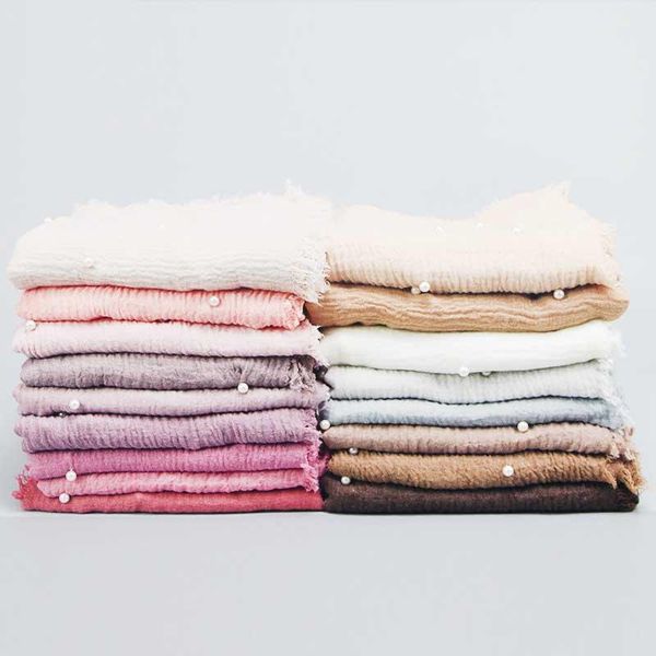 

scarves amyo cottonpearl scarf for women muslim crinkle hijab 95*180cm winter islam bubble head solid foulard wrap, Blue;gray