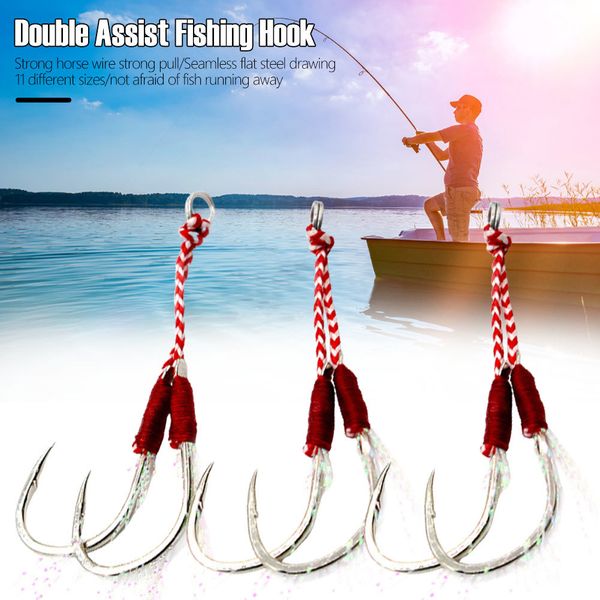 20Pc Cast Jigs Assist Hook Head Fishing Spinato doppio con corda Lure Slow Fast ging Fish Tackle