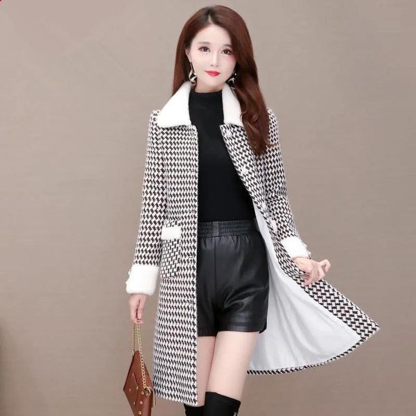 

women's wool & blends woolen jacket 2021 winter mid long loose female coat thicken warm cloth overcoat ladies r1538, Black