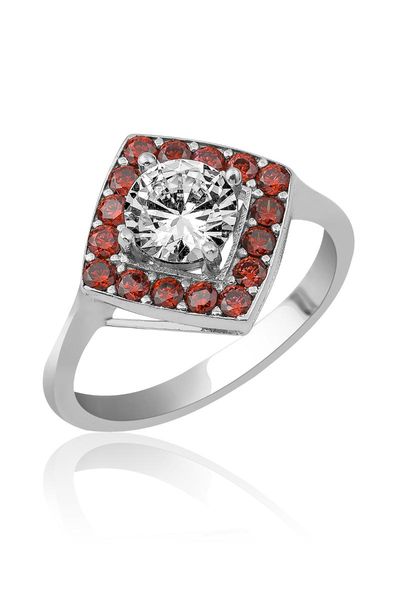 

cluster rings symmetrical red stone silver ring, Golden;silver