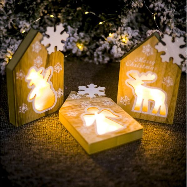 

party decoration wooden snowflake cottage christmas lights ornaments angel snowman elk creative decorations