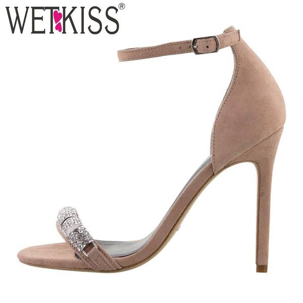

thin high heels sandals women 2021 summer woman ankle strap shoes female flock crystal party ladies dress, Black