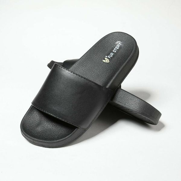 

women's slides furry slide sandals summer fur slippers story fs19s01, Black