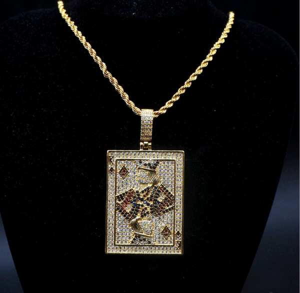 

pendant necklaces european and american poker hip-hop necklace hipster rap zircon micro-inlaid accessories high quality, Silver