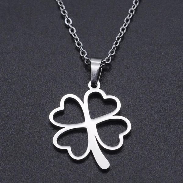

pendant necklaces clover stainless steel charm necklace for women drop wholesale dainty accept oem order, Silver