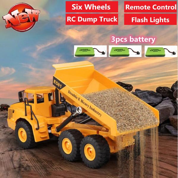 

high simulation rc dump truck 2.4g 6wd large size remote control engineering vehicle with six wheels flash light can up down toy