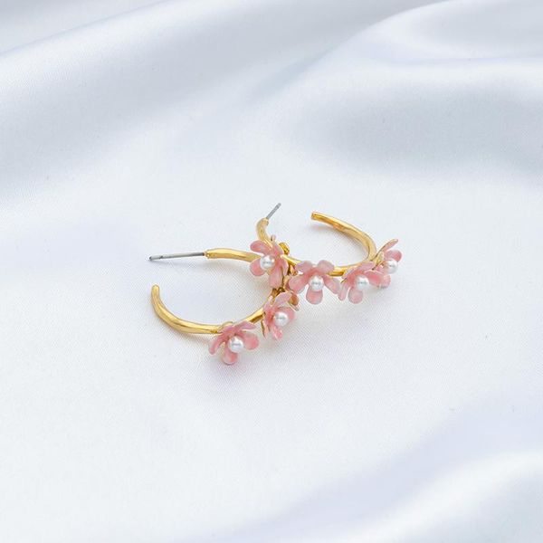 

hoop & huggie jaeeyin 2021 fashion cute earrings pink flower white pearl holiday jewelry ethnic gold color gift for women children girls, Golden;silver