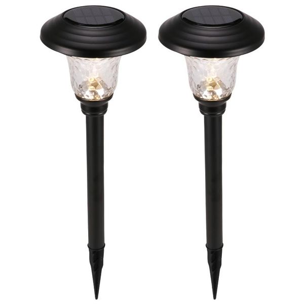 

solar lamps 2pcs waterproof led light stainless steel glass projection effect outdoor pathway stake landscape lights warm white
