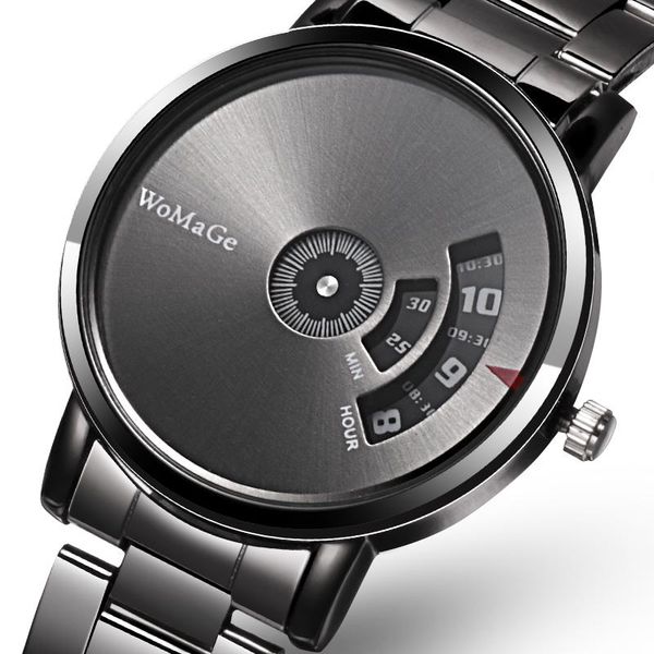 

wristwatches womage brand turntable men's watch fashion men watches luxury full steel wristwatch male date clock saat relogio masculino, Slivery;brown
