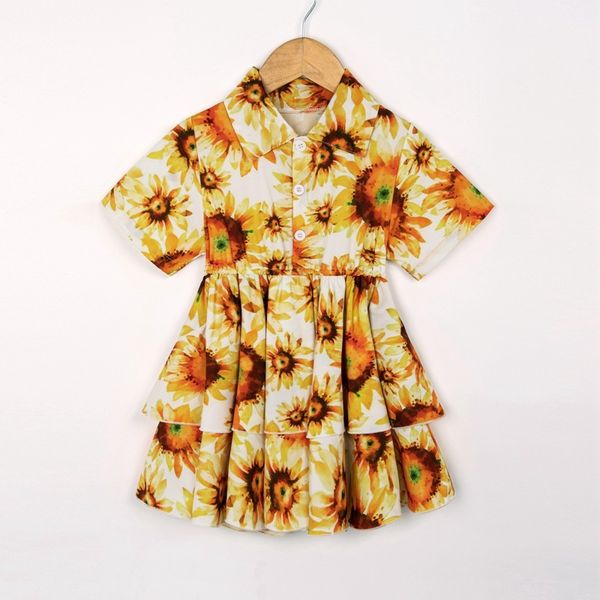 

summer dress printed girl's with short sleeves girls kids es for 210515, Red;yellow