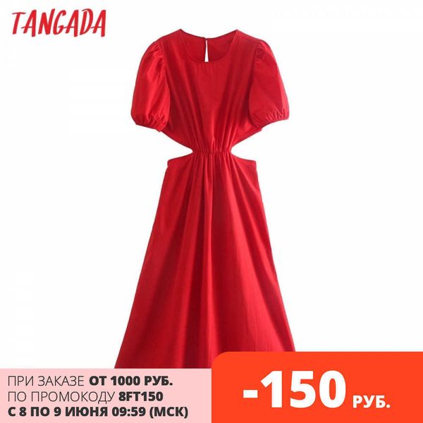 

tangada fashion women red cut-out dress for summer short sleeve ladies backless bow midi robe je62 210609, Black;gray