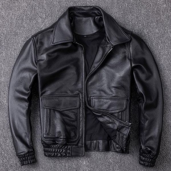 

men's leather & faux .men bomber a2 thicker cowhide coat,classic plus size warm clothes,men's genuine jacket quality, Black