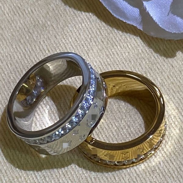 

luxury titanium steel hollow letter ring for men women fashion trend big gold silver 2-color couple ring, Slivery;golden
