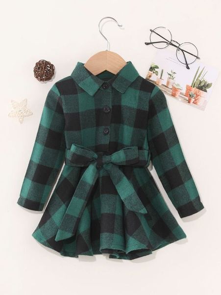 

baby girl gingham belted shirt dress she01, Red;yellow